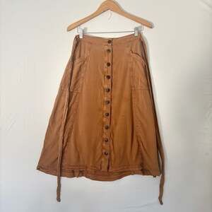 Maeve Anthropologie midi Skirt Size‎ 4 Brown Button-Front